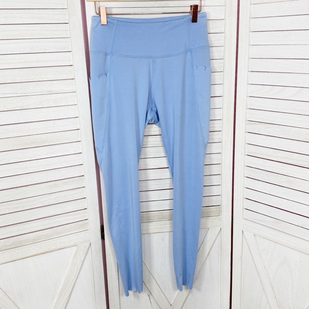 Crown & Ivy Scalloped Hem Pocket Leggings Powder Blue Small Ankle Athleuisure